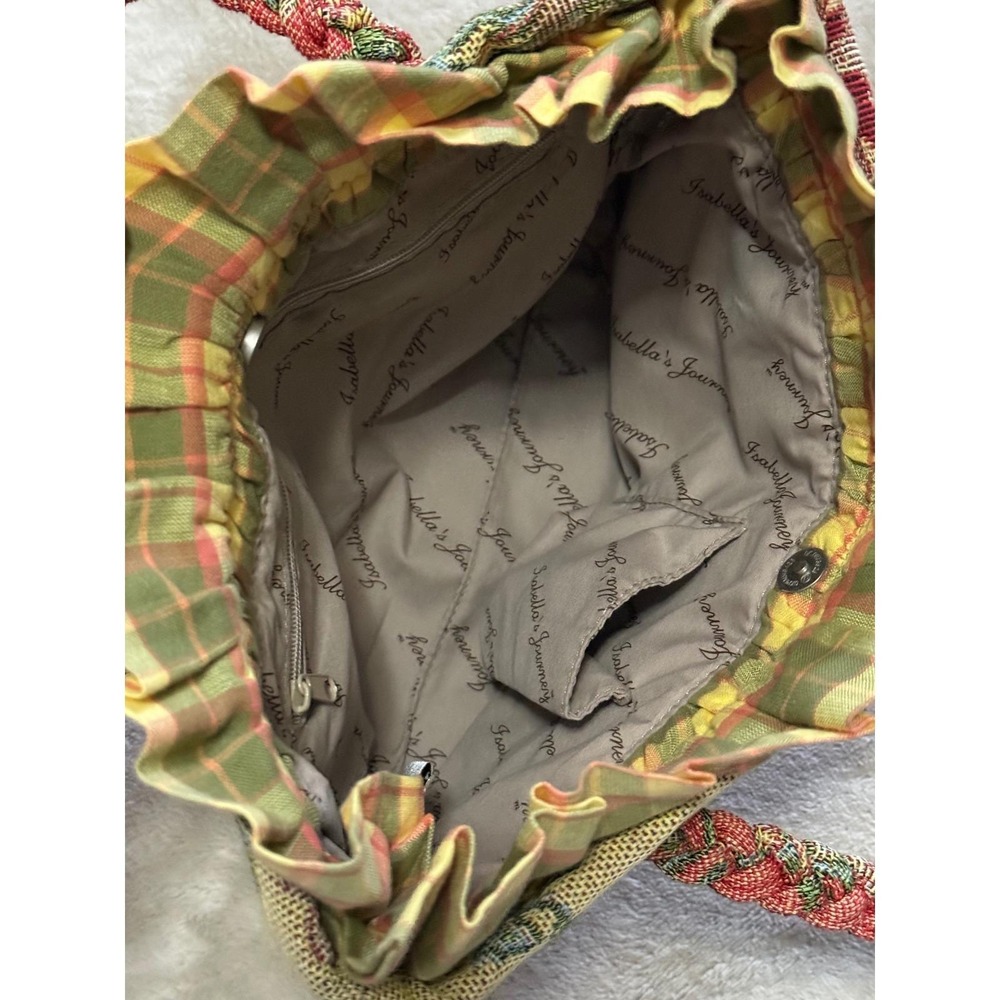 April Cornell Isabella's Journey Red Floral Tapestry Tote Bag Plaid Ruffle Trim - Picture 5 of 8